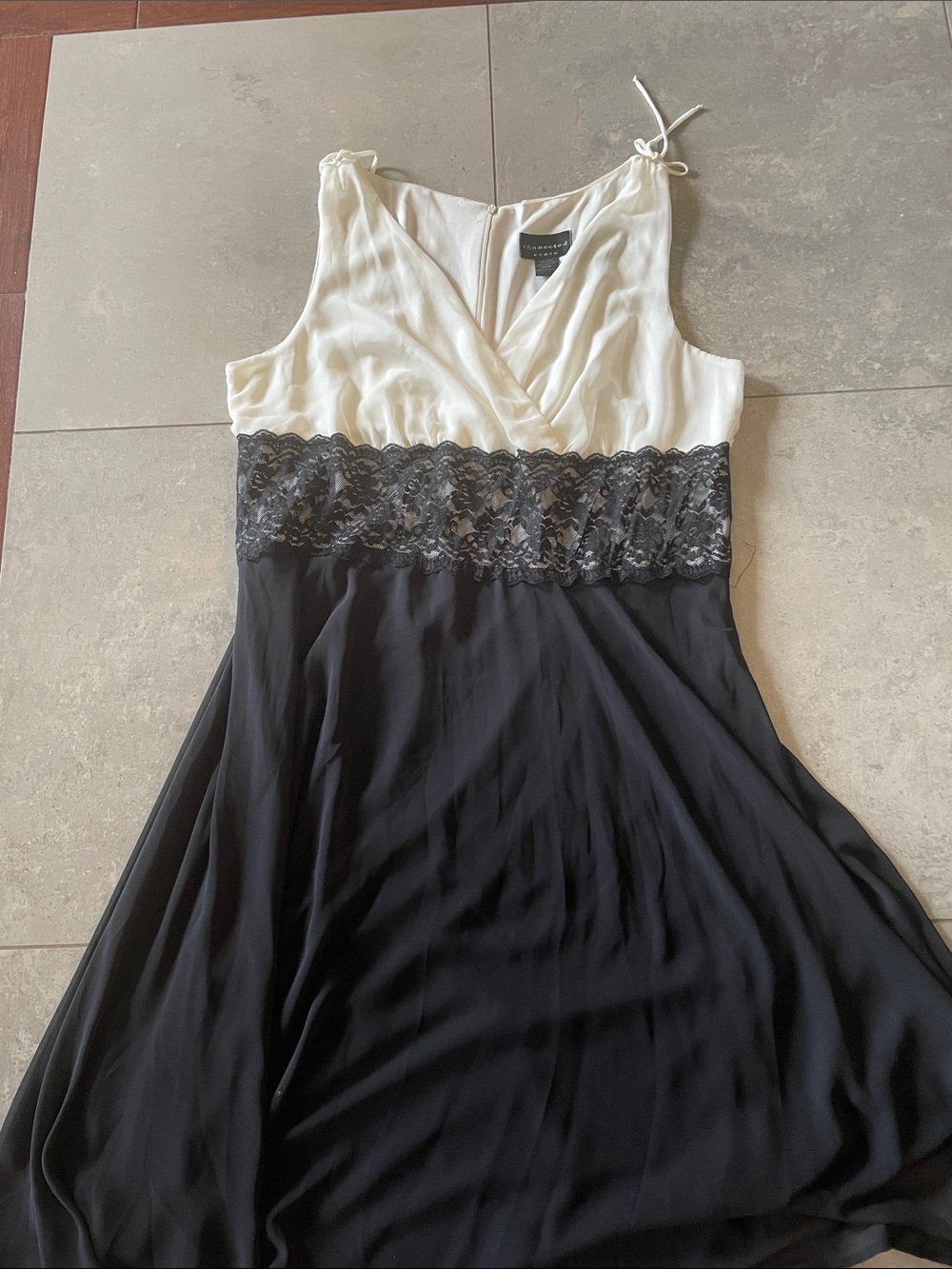 Cream and Black Lace Midi Dress